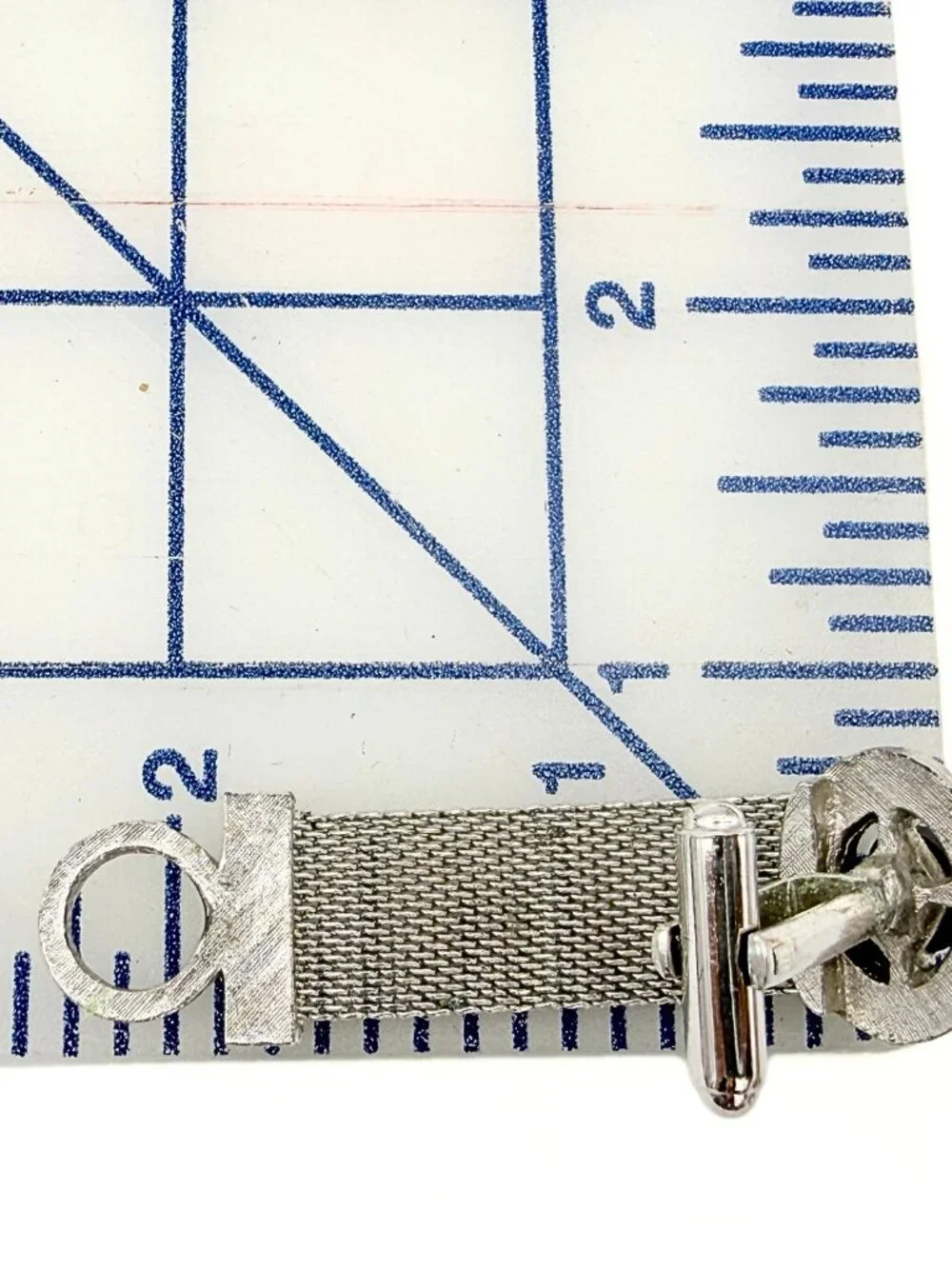 Dante Signed MCM Oval Glass Compass Motif Silver Plated Mesh Cufflinks